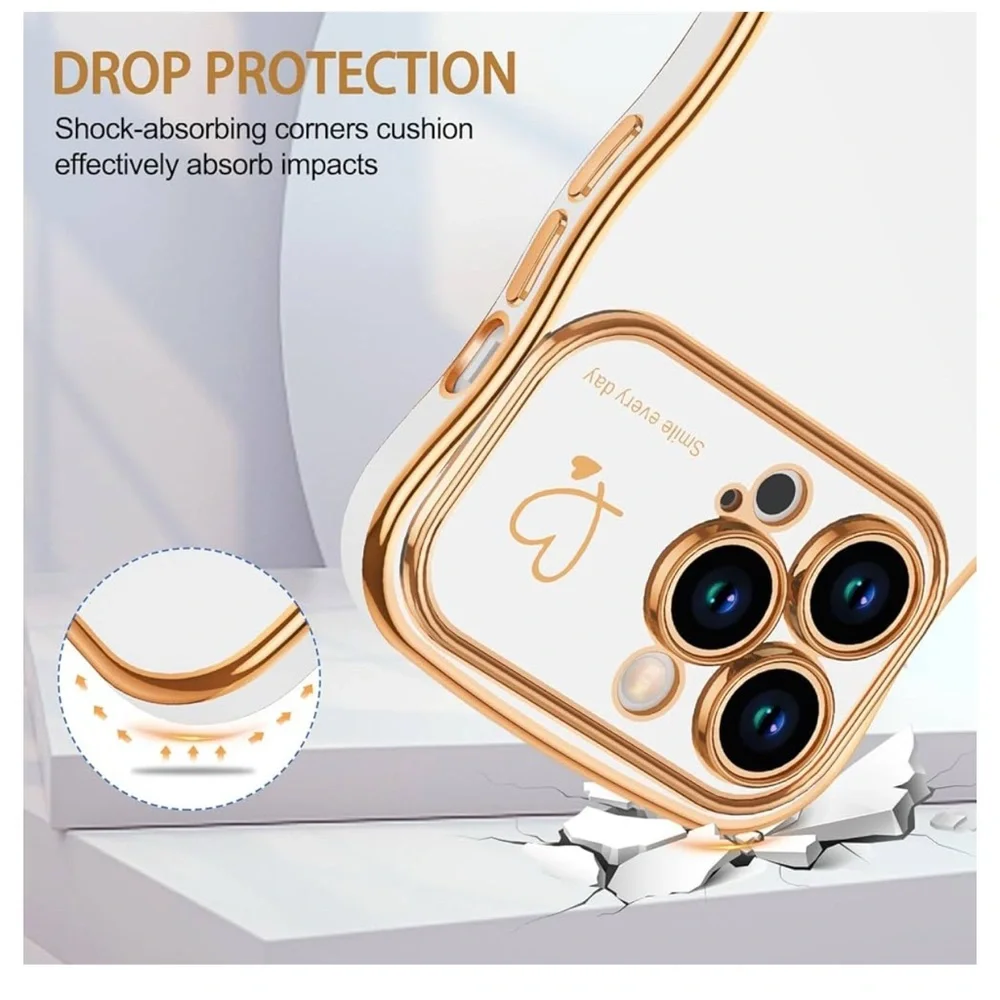iPhone 13 Pro Max Case for Women Girls, Cute Curly Wave Shape Love Heart Design